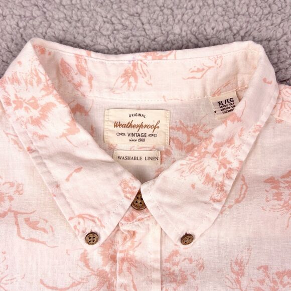 Linen Floral Men’s XL WEATHERPROOF Vintage Dusted Clay Button Down Shirt - Picture 10 of 16
